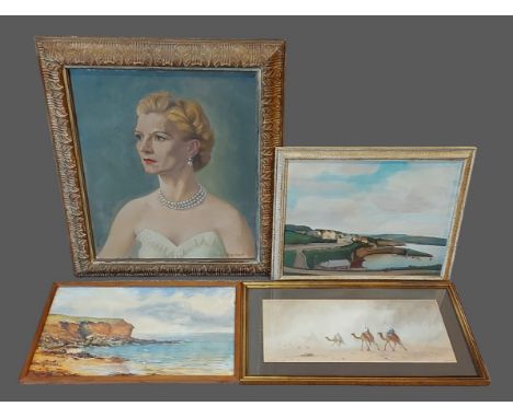 Nicolaas Benschop, Portrait of a Lady, oil on canvas, signed, 60cm by 50cms, together with a watercolour by D.H. Pinder and t