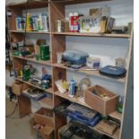 Contents of shelving unit to include saw blades, hand tools, mobile tool chest & other