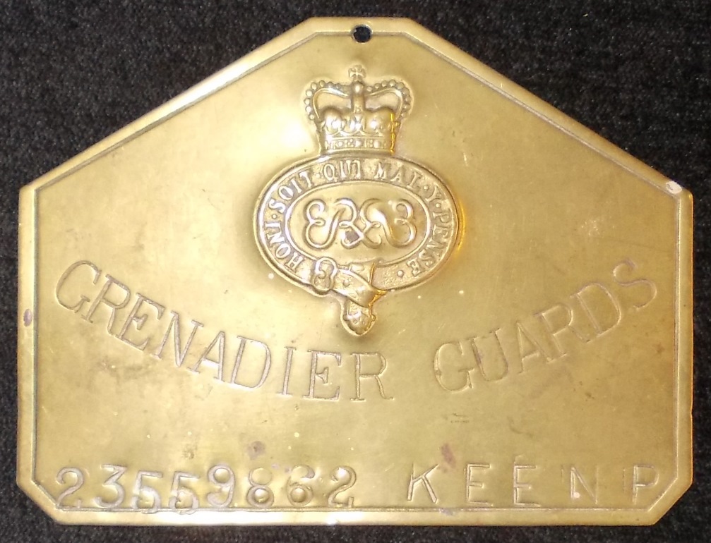 Post1953 Grenadier Guards brass bed plate, 23559862 Keen, P.