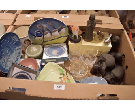 Four assorted Wedgwood Jasper Ware items in various colours, two Carlton Ware 'Apple Blossom' triangular plates one being in 