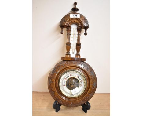 A small Victorian walnut pendant banjo barometer 42cm x 19cm