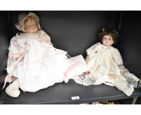 Two modern bisque headed Dolls, Boots Turner Design Sugar Britches and the other marked Angel Babies, both fully clothed, hei