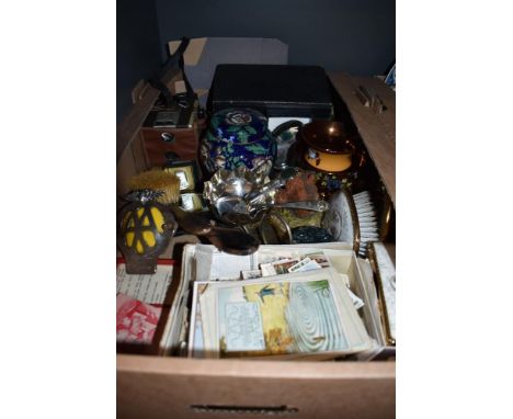 A miscellaneous selection of items including a vintage AA badge, two dressing table brush sets, a Coronet Twelve-2- camera, a