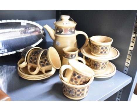 An attractive 1970's J&amp;G Meakin coffee set for six, mottled beige with repeating stylised floral designs, moulded marks t