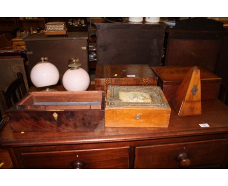 A Victorian walnut box; together with various other boxes; a metronome etc.  