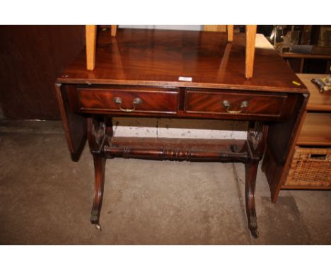 A reproduction mahogany drop leaf sofa table  AF