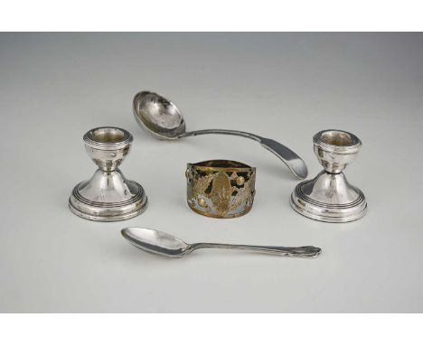 A pair of Elizabeth II silver dwarf candlesticks, each with weighted base, B &amp; Co., Birmingham 1968, height 5.5cm, togeth