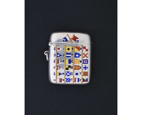 Maritime Interest.An Edwardian silver and enamel vesta case, of rounded rectangular form, applied in polychrome enamel with t
