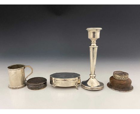 A George V silver Christening mug, of cann form, hallmarked London 1910, height 6.5cm, together with a hallmarked silver load
