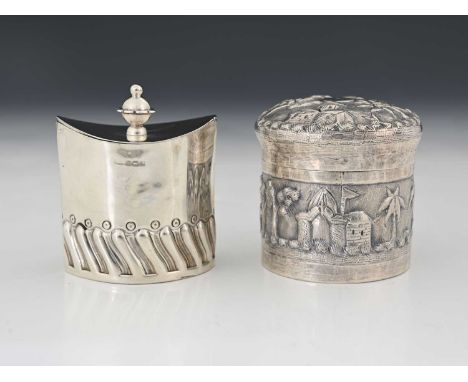 A George V silver tea caddy, of diminutive proportions, the body decorated with semi-fluting, the detachable cover with knurl
