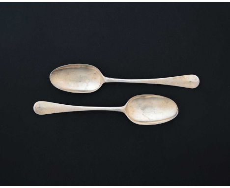 Cork.A pair of eighteenth-century Irish provincial silver Hanoverian pattern dessert spoons, each with armorial crest of a li