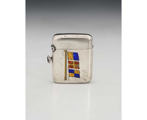 A Victorian silver and enamel maritime signal flags vesta case, of rounded rectangular form, applied in polychrome enamel wit