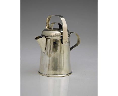 An Edwardian silver novelty cream or milk jug, modelled in the form of a garden watering can, of tapered cylindrical form, wi