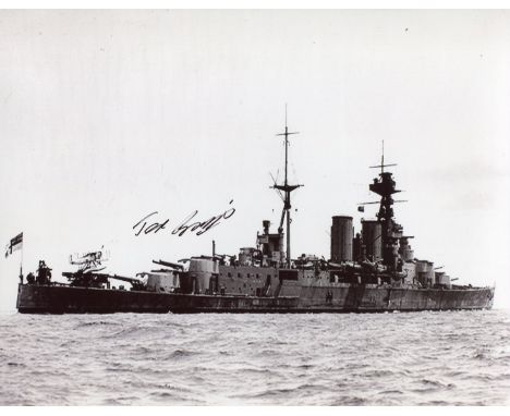 HMS Hood. 8x10 inch photo hand signed by Ted Briggs, who at the time of signing was the last living of only three men to surv