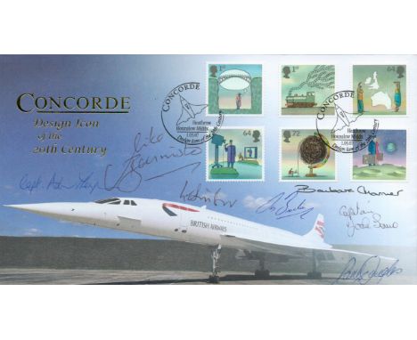 Concorde multiple signed Internet stamps 2007 Iconic Designs FDC. Signed by Captains Barbara Harmer, Mike Bannister, Jock Low