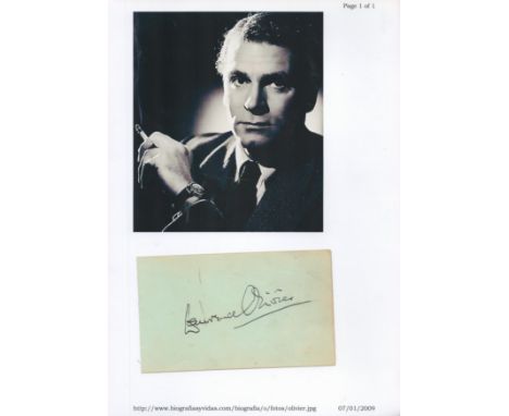 Laurence Olivier signed 6x4 album page. Laurence Kerr Olivier, Baron Olivier, OM (22 May 1907 - 11 July 1989) was an English 