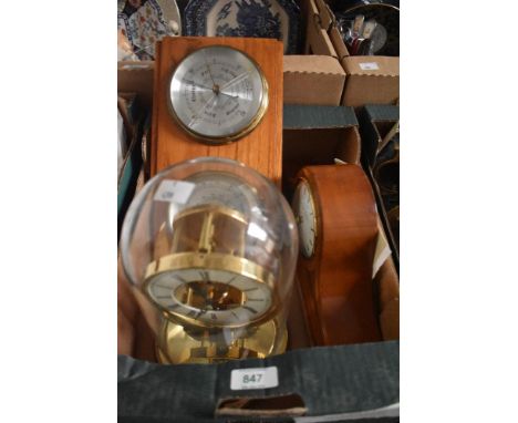 A Knights &amp; Gibbins wooden mantel clock, an anniversary clock and a barometer.Note - The anniversary clock is a 20th Cent