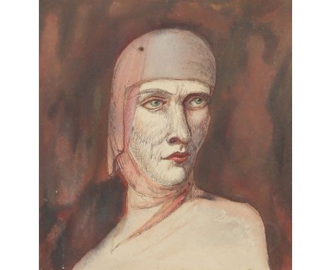 Gabriel van Schnell (Dutch act.1908-1946) Portrait of a lady in a headscarf Ink and wash 14.3 x 13.5cm