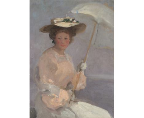 Circle of Mark Senior Portrait of a young lady holding a parasol Oil on canvas 48.8 x 35.9 Unframed