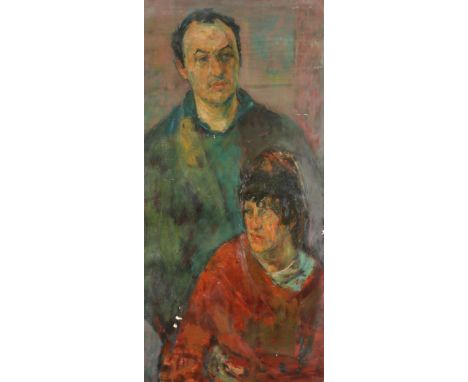 British School 20th Century Portrait of Dame Elisabeth Frink with her first husband Michel Jammet Oil on canvas 101 x 49.5 cm