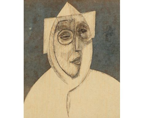 Gabriel van Schnell (Dutch act.1908-1946) Cubist portrait of a man in a hat; Portrait of a man in a landscape, a town beyond 