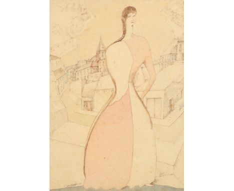 Gabriel van Schnell (Dutch act.1908-1946) Portrait of a lady; Cubist townscape with reclining nude Two, each signed, 'Portrai