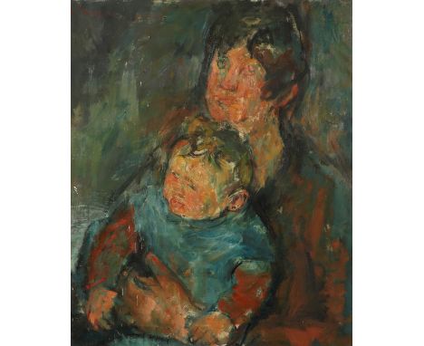 ‡ William Thomson (1926-1988) Portrait of Dame Elisabeth Frink with her son Lin Jammet Signed Oil on canvas 61 x 50.5cm Prove