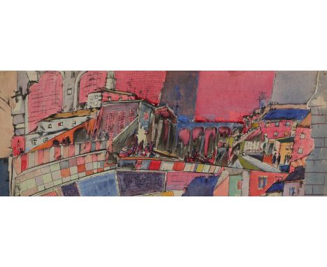 Gabriel van Schnell (Dutch act.1908-1946) City view with a viaduct; Cold Windy Day (recto); Portrait studies (verso); A town 