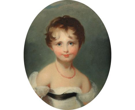Follower of Sir Thomas Lawrence Portrait of a young girl, head and shoulders Oil on canvas, in a painted oval 54.5 x 46cm Pro