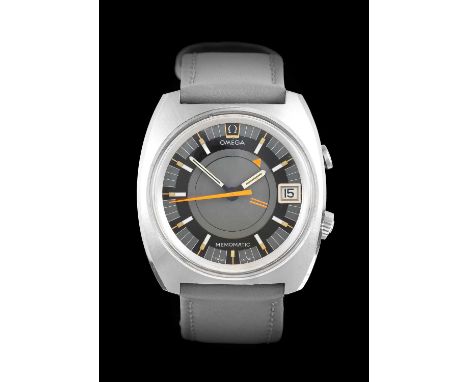 Omega: A Stainless Steel Automatic Calendar Centre Seconds Alarm Wristwatch, signed Omega, model: Seamaster Memomatic, ref: 1