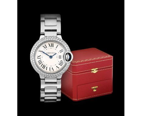 Cartier: A Lady's Stainless Steel Diamond Set Wristwatch, signed Cartier, model: Ballon Bleu, ref: 3009, circa 2010, quartz b