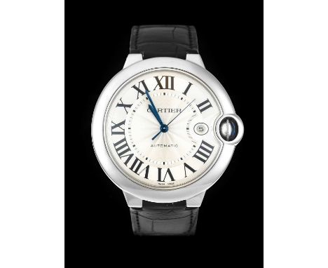 Cartier: A Stainless Steel Automatic Calendar Centre Seconds Wristwatch, signed Cartier, model: Ballon Bleu, ref: 3001, circa