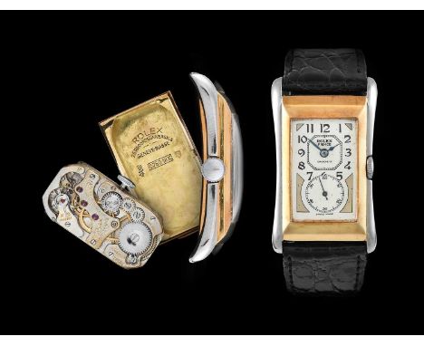 Rolex: A Good 18 Carat Two Colour Gold Flared Rectangular Wristwatch, signed Rolex, Chronometer, model: Prince Brancard, ref: