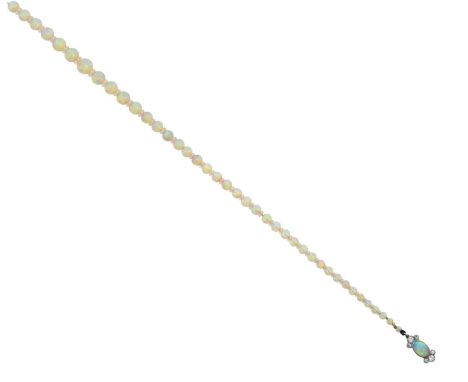 An Art Deco Opal and Rock Crystal Necklace, with An Opal and Diamond Claspthe graduated opal beads spaced by faceted rock cry