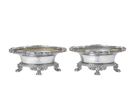 A Pair of George III Silver Salt-Cellars,  by Paul Storr, London, 1806 each oval and with foliage and scroll heightened gadro