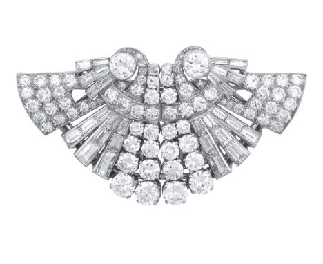 An Art Deco Diamond Double Clip Brooch, by LeRoy et Fils Ltdof winged geometric form, set throughout with round brilliant, ei