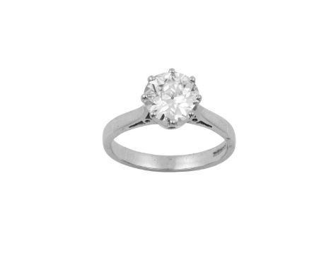 An 18 Carat White Gold Diamond Solitaire Ringthe transitional cut diamond in a claw setting, to a tapered shoulder plain poli