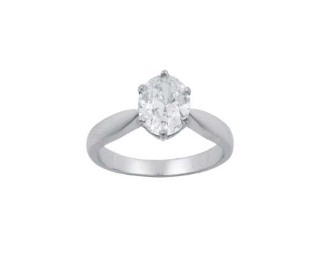 A Platinum Diamond Solitaire Ringthe oval cut diamond in a claw setting, to a tapered shoulder plain polished shank, estimate