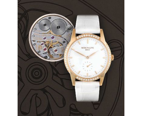Patek Philippe: A Good Lady's 18 Carat Rose Gold Diamond Set Wristwatch, signed Patek Philippe, Geneve, model: Calatrava, ref