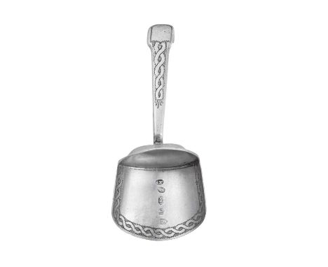 A George III Silver Caddy-Spoon,  by Samuel Pemberton, Birmingham, 1807 with scoop-shaped bowl, the Fiddle pattern handle and