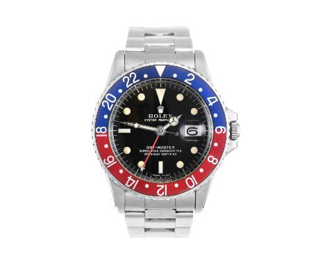 Rolex: A Good Stainless Steel Automatic Calendar Centre Seconds Dual Time Zone "Pepsi" Bezel Wristwatch, signed Rolex, Oyster