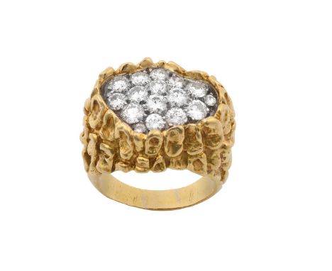 An 18 Carat Gold Diamond Ring, by Kutchinskythe abstract form set throughout with round brilliant cut diamonds, in white pavé