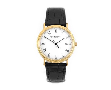 Patek Philippe: An 18 Carat Gold Calendar Centre Seconds Wristwatch, signed Patek Philippe, Geneve, model: Calatrava, ref: 39