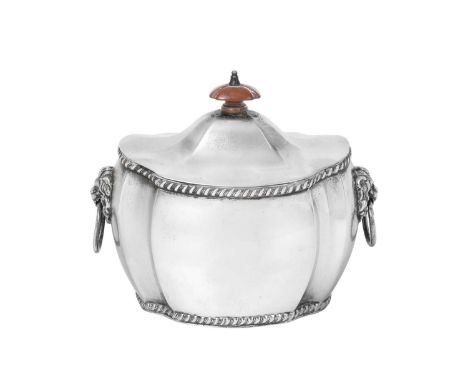 An Edward VII Silver Tea-Caddy,  by Thomas Bradbury and Sons, London, 1902 in the George III style, shaped oval and with incu