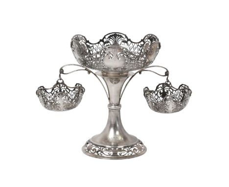 An Edward VII Silver Epergne,  by George Maudsley Jackson and David Landsborough Fullerton, London, 1906 on trumpet-shaped ba