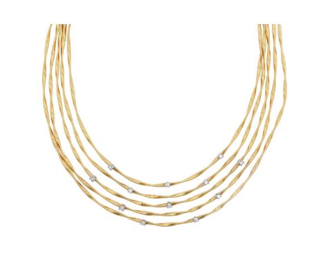 A Diamond Necklace, Bracelet, Ring and Earring Suite, by Marco Bicegothe necklace and bracelet comprised of five rows of yell