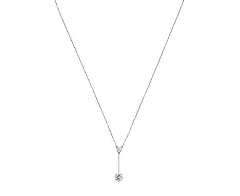 An Early 20th Century Diamond Two Stone Drop Necklacean old cut diamond surmounts a white knife edge bar to a larger round br