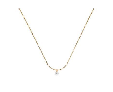 A Diamond Solitaire Pendant on Chainthe old cut diamond in a white claw setting, suspended from a yellow plain polished bale,