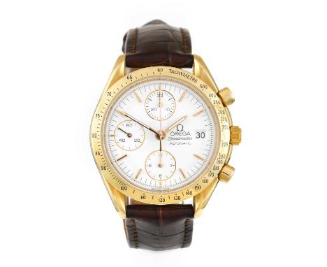 Omega: An 18 Carat Gold Automatic Calendar Chronograph Wristwatch, signed Omega, model: Speedmaster, ref: 175.0043/375.0043, 