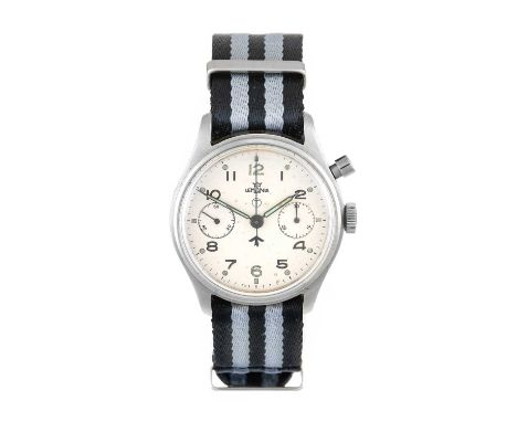 Lemania: A Rare British Royal Navy Military Single Push Chronograph Wristwatch, signed Lemania, circa 1950, (calibre CHT 15) 